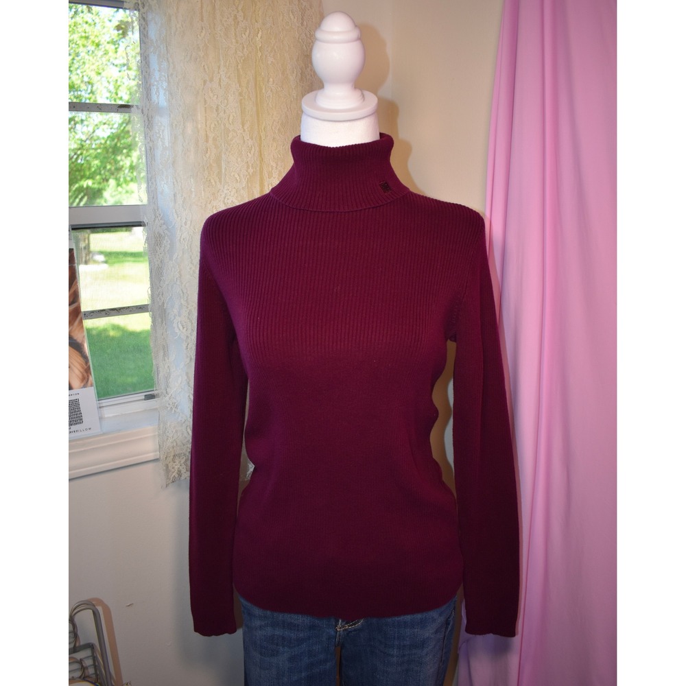 Lauren Ralph Lauren Burgundy Cotton Ribbed Turtleneck Sweater Womens Medium NEW